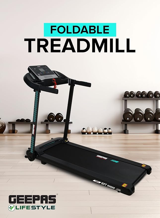 Geepas GFT90000 Foldable Treadmill - 12 Modes, App Sync, LCD Display, Home Gym & Weight Loss Trainer (Black)
