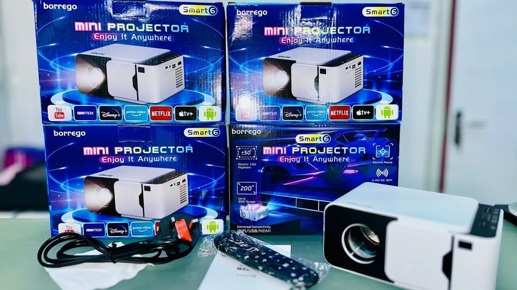 BORREGO Smart-6 Mini Projector: HD Portable Cinema with Android TV & Voice Control 