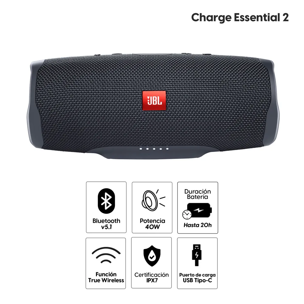 JBL Charge Essential 2 – Portable Bluetooth Speaker with Rich Bass, IPX7 Waterproof, 20H Playtime & USB Charging