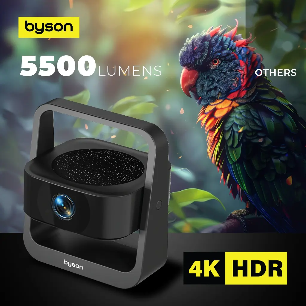 Bson Aurora Smart Home Projector – 4K HDR, 5G WiFi, Android 13, 360° Rotation, Portable Mini Projector for Movies, Gaming & Travel (50"–150" Display)