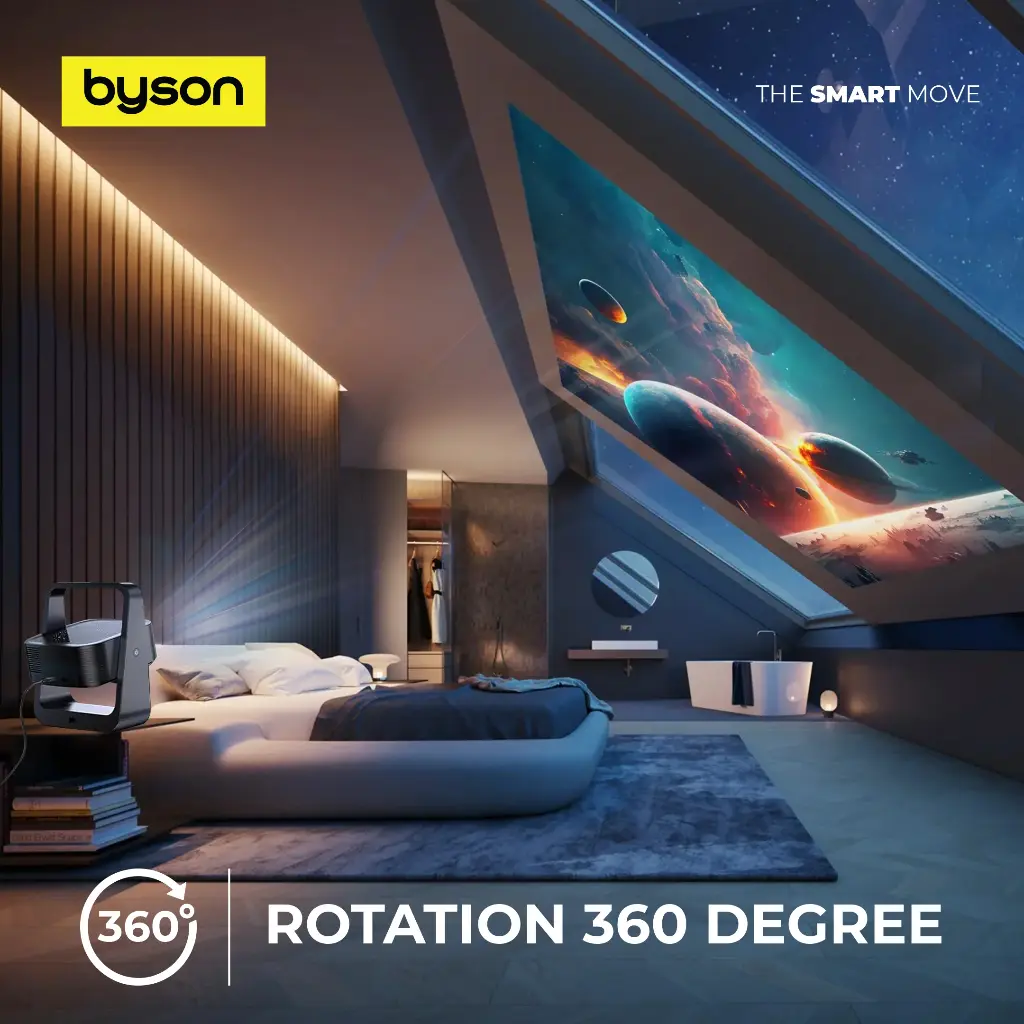Bson Aurora Smart Home Projector – 4K HDR, 5G WiFi, Android 13, 360° Rotation, Portable Mini Projector for Movies, Gaming & Travel (50"–150" Display)