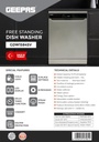 Geepas CDW1584SV Free Standing Dishwasher – 15 Place Settings | 8 Programs | Steam Wash & Child Lock