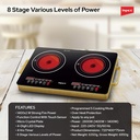 IMPEX 2-Burner Infrared Electric Cooktop – Touch Sensor Control, 5 Cooking Modes, 8 Power Levels, 4-Hour Timer, Overheat Protection, Micro Crystal Plate