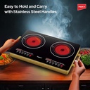 IMPEX 2-Burner Infrared Electric Cooktop – Touch Sensor Control, 5 Cooking Modes, 8 Power Levels, 4-Hour Timer, Overheat Protection, Micro Crystal Plate