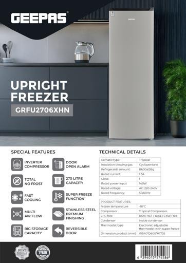 Geepas Upright Freezer GREU2706XHN – 270L Inverter Compressor with Super Freeze Technology