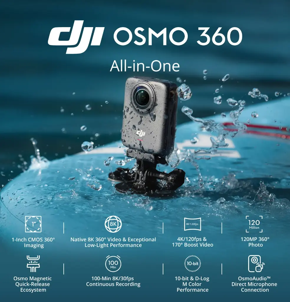 DJI Osmo 360: 4K 360-Degree Stabilized Gimbal Camera for Immersive Content 