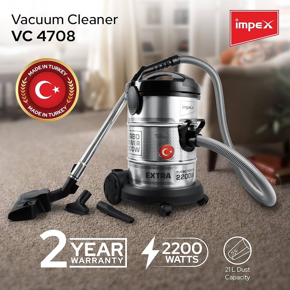 Impex PowerPro VC 4708 Vacuum Cleaner - 2200W, 21L, Durable Metal Body
