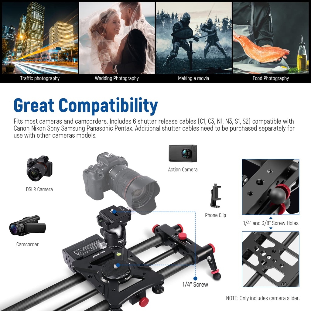 NEEWER ER1 120CM CARBON FIBER MOTORIZED CAMERA SLIDER WITH APP CONTROL & REMOTE