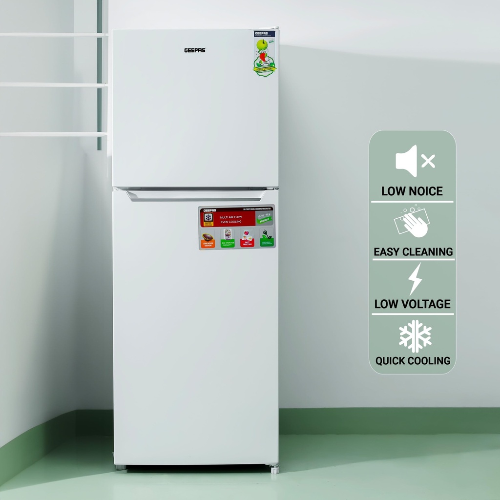 Geepas 270L Double Door Refrigerator GRF2708WPN
