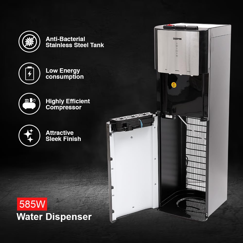 Geepas Bottom Load Hot, Normal & Cold Water Dispenser (GWD17021) – Black/Silver