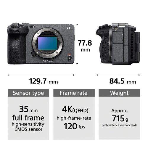 Sony FX3 Full-Frame Cinema Camera – 4K 120p | 10.2MP BSI CMOS | ISO 80-409600 | 15+ Stops Dynamic Range | S-Cinetone | Compact Body | E-Mount | Includes XLR Handle
