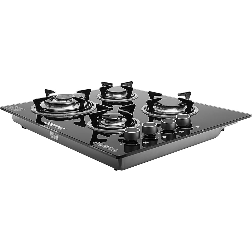 Geepas Glass Gas Hob GK4410Q – 4 Burner | Auto Ignition | Extra Hard BAM Glass