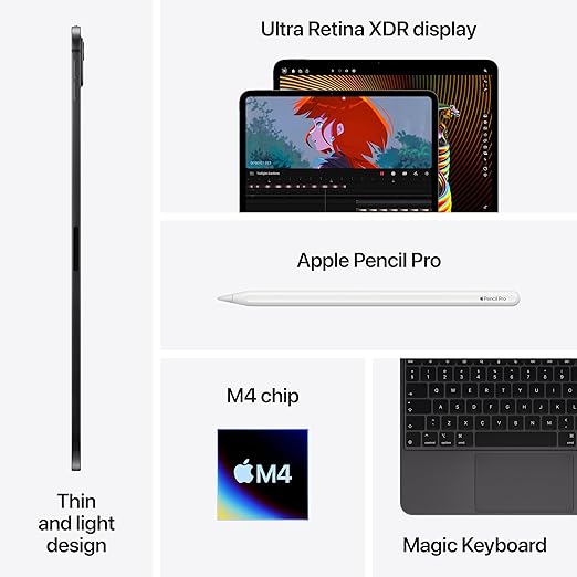 Apple iPad Pro 13-inch (M4, 2024) - Black - 256GB Storage, 8GB RAM