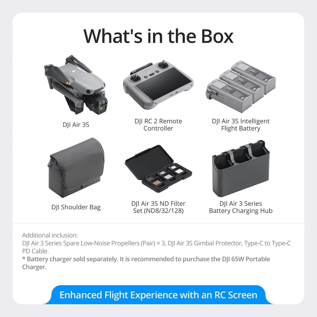DJI Air 3 with DJI RC 2 Fly More Combo – Ultimate Drone Bundle with Extended Flight Time, Dual Cameras & Smart Controller 