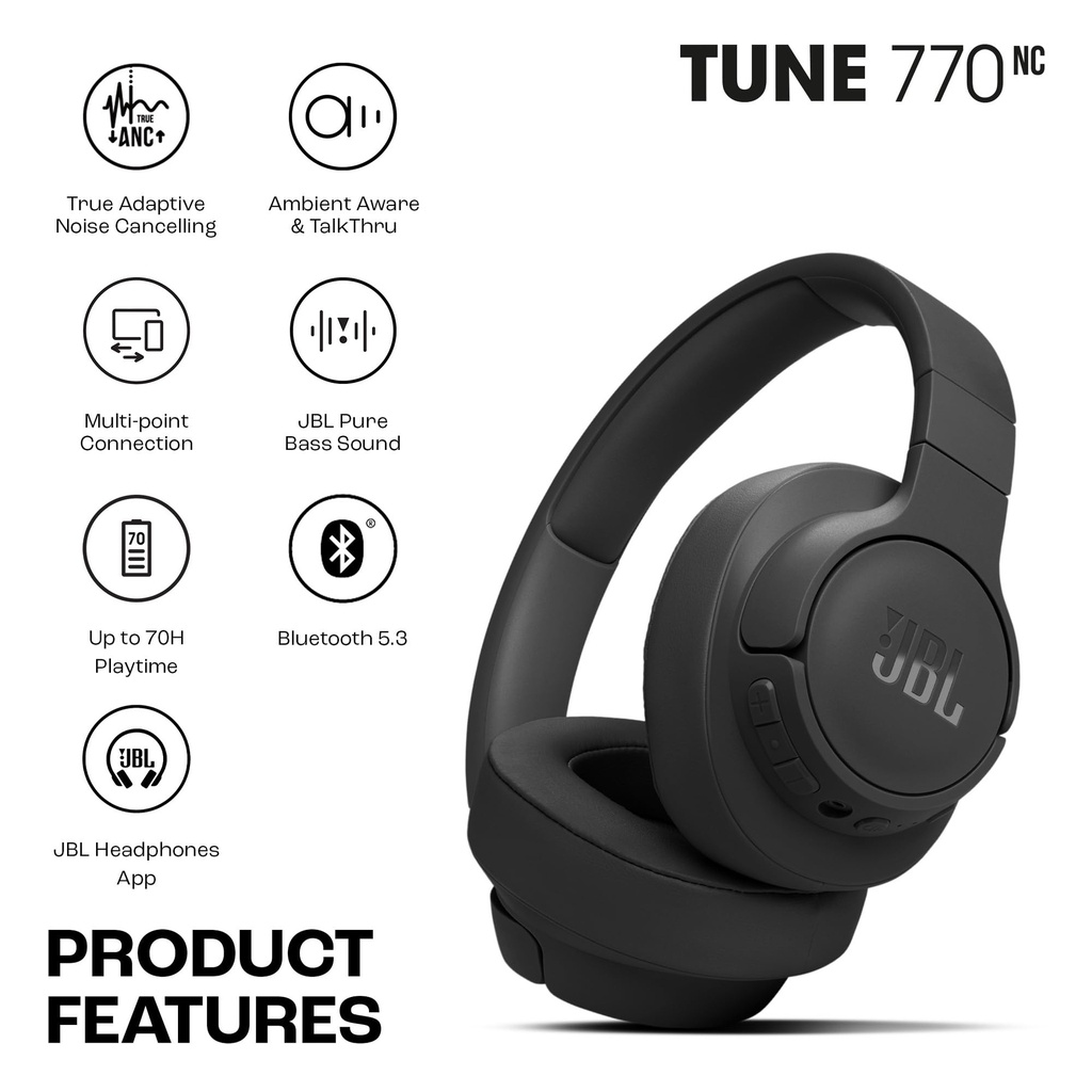 JBL Tune 770NC Wireless Over-Ear Headphones – Active Noise Cancelling, 50Hr Battery, Bluetooth