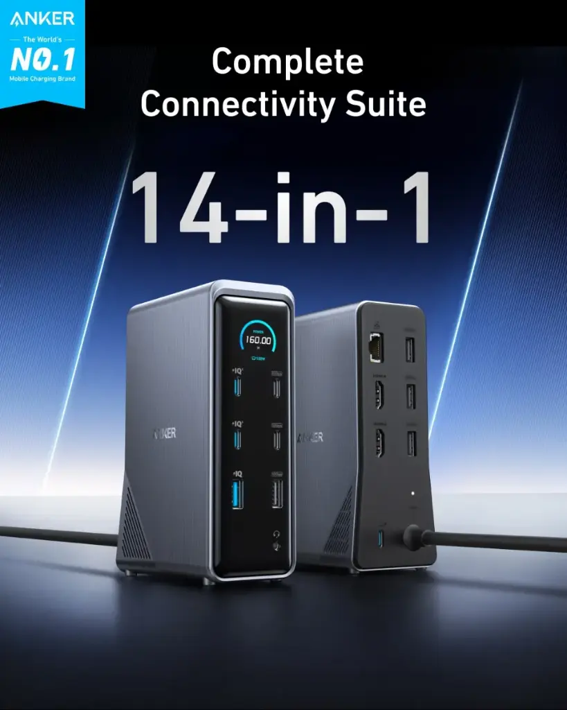 Anker Prime 14-in-1 USB-C Docking Station – Dual 4K Display, 160W Power Delivery, Thunderbolt 4 Hub for Laptop & Desktop