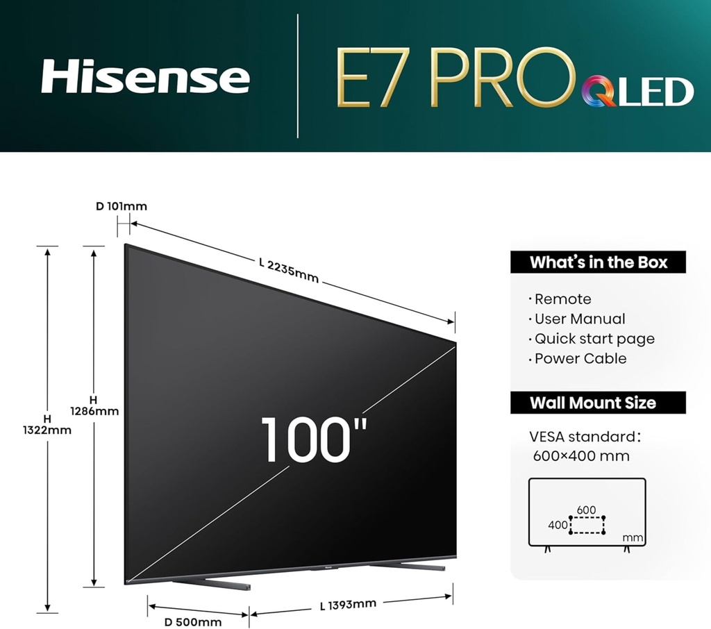 Hisense E7 100-inch 4K ULED Smart TV – Immersive Home Cinema Experience