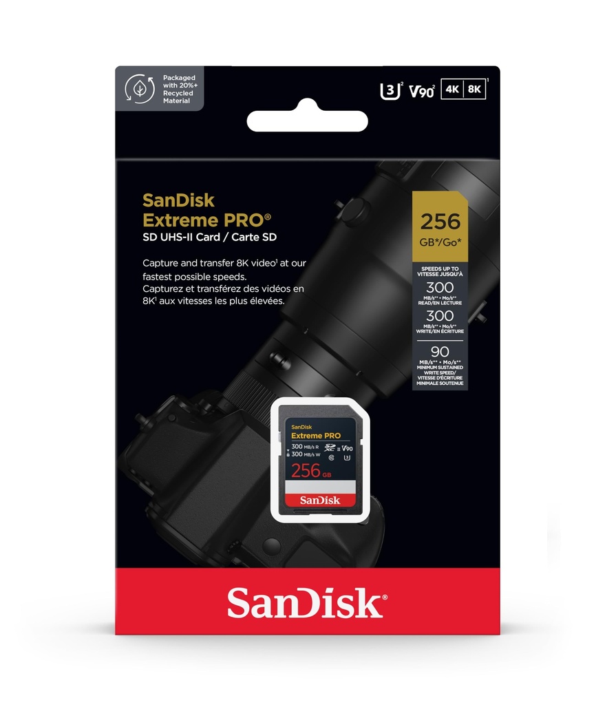 SanDisk Extreme PRO 256GB SDXC UHS-I Card – 300MB/s Read, 260MB/s Write, V90, 4K & 8K Video, Rugged & Reliable