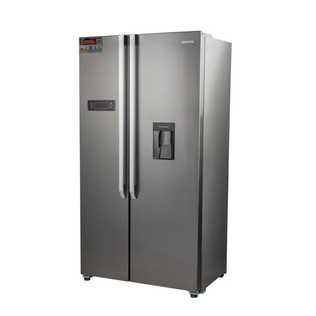 Geepas GRFS6622SWXHN 670L Side-by-Side Refrigerator - No Frost, Inverter, Stainless Steel